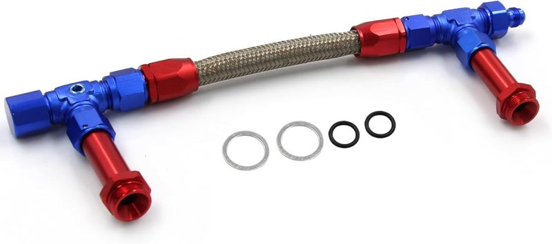 LVOUP 4150 Carburetor Fuel Line Kit 8AN Dual Feed to 7/8" Braided Dual Inlet for Holley Red+Blue - Image 1